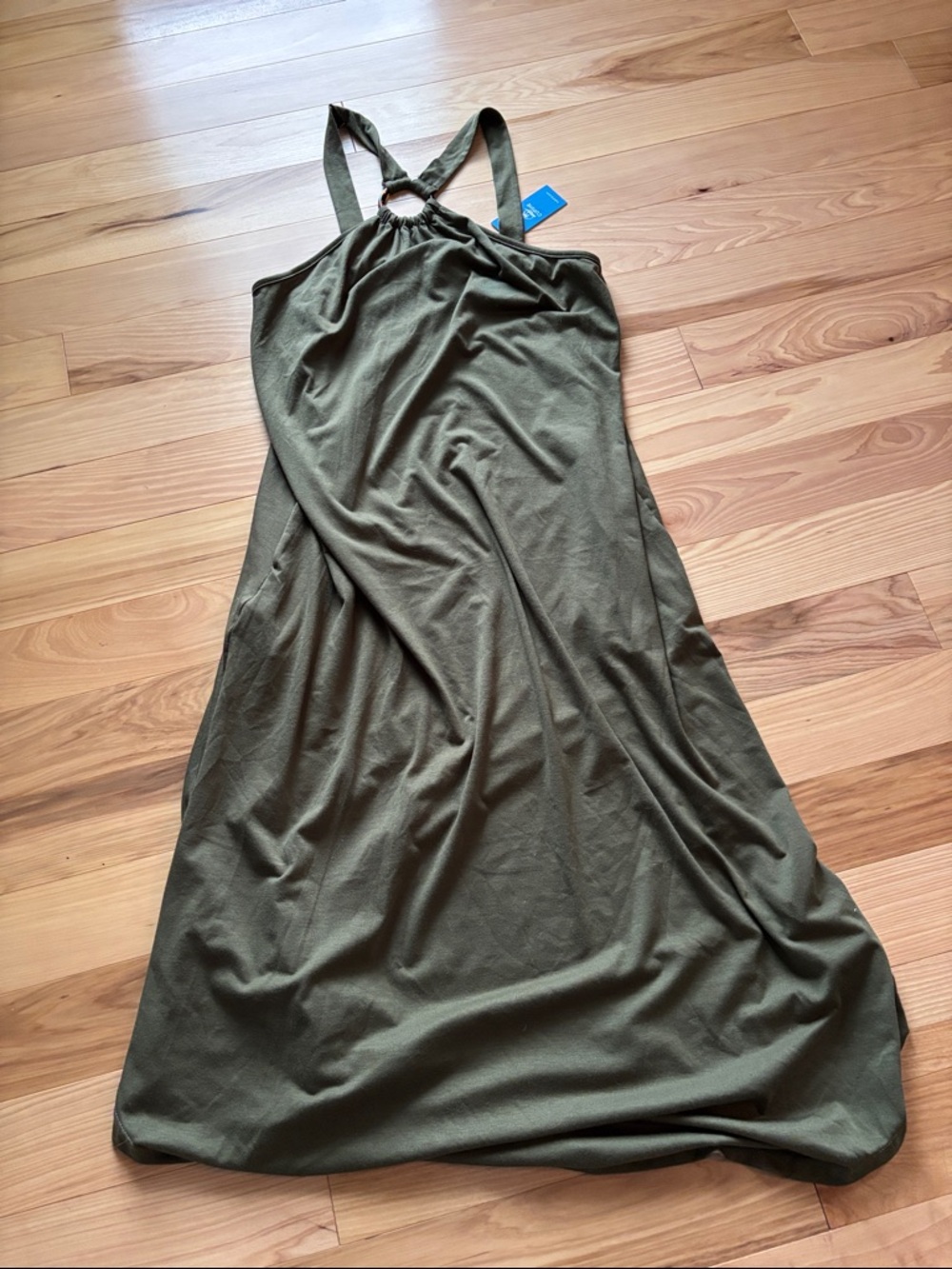 Cupshe Olive Green Halter Maxi Dress with Ring Accent